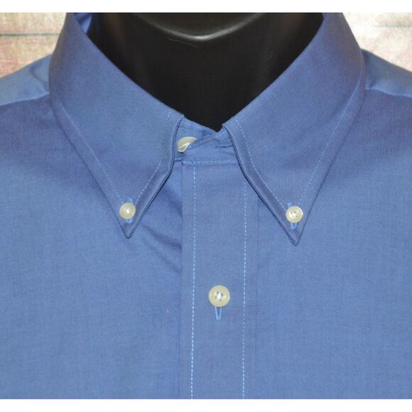 Chaps Pinpoint Mens Blue Button Down Dress Shirt Size L 16.5 32/33 Pocket Cotton - Picture 3 of 7